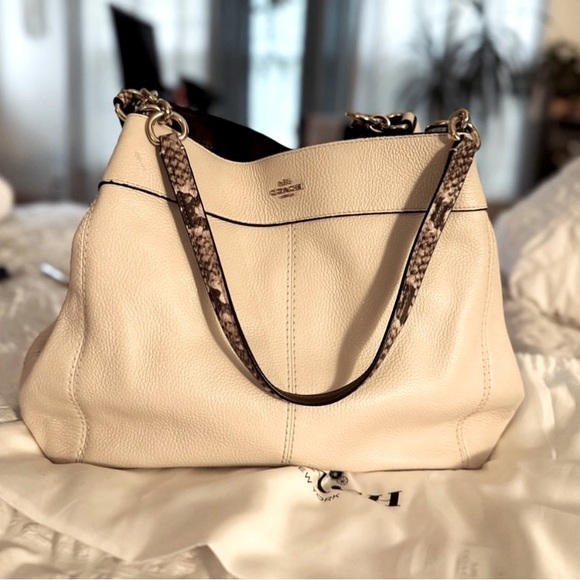 Authentic Coach white hobo bag with snake skin straps - Picture 1 of 10